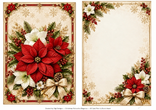 A5 Elegant Christmas Floral - Blank Insert 