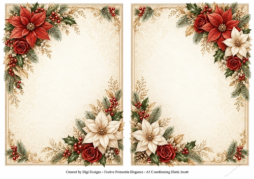 A5 Elegant Christmas Floral 2 - Blank Insert 