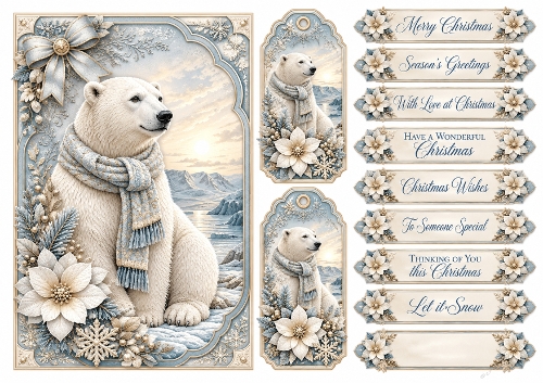 A5 Elegant Polar Bear - Quick Card Front, Gift Tags and sentiments 