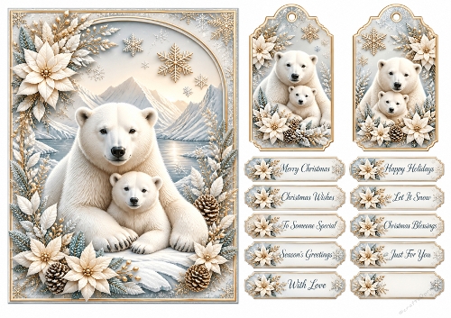 A5 Elegant Polar Bear 2 - Quick Card Front, Gift Tags and sentiments 