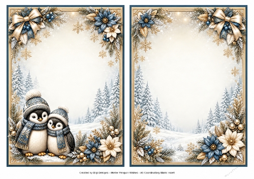 A5 Elegant Winter Penguins - Blank Insert 