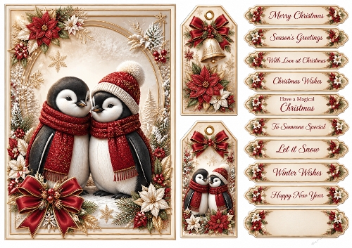 A5 Festive Penguins 2 - Quick Card Front, Gift Tags and sentiments 