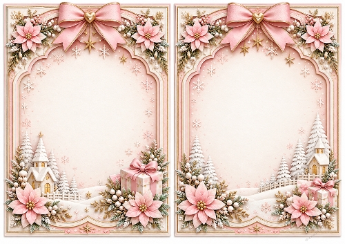 A5 Pastel Pink Christmas - Blank Insert 