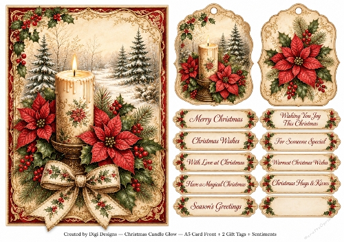 A5 Victorian Christmas - Quick Card Front, Gift Tags and sentiments 