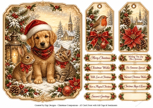 A5 Vintage Christmas - Quick Card Front, Gift Tags and sentiments 