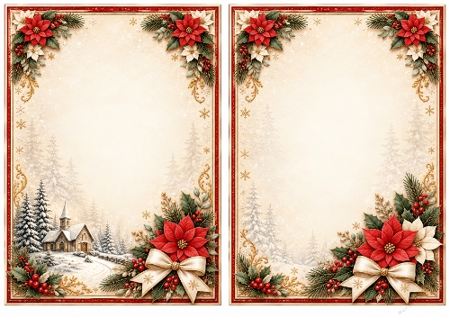 A5 Vintage Christmas Poinsettia - Blank Insert 