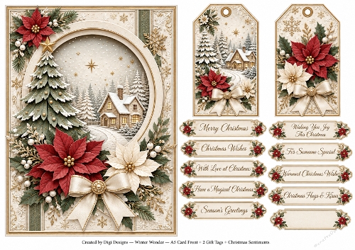 A5 Vintage Luxe Christmas - Quick Card Front, Gift Tags and sentiments 