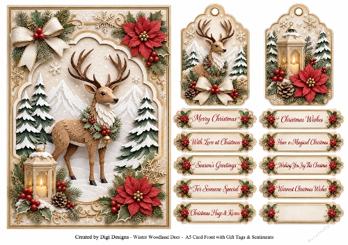 A5 Winter Woodland - Quick Card Front, Gift Tags and sentiments 