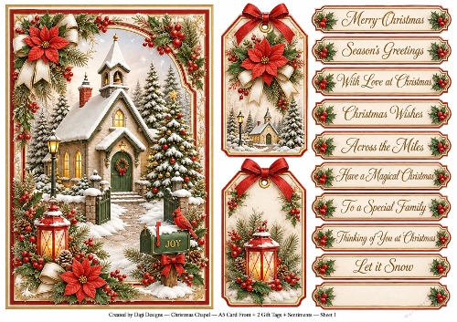A5 Christmas Chapel 1 - Quick Card Front with Sentiments 