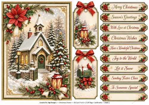 A5 Christmas Chapel 2 - Quick Card Front with Sentiments 