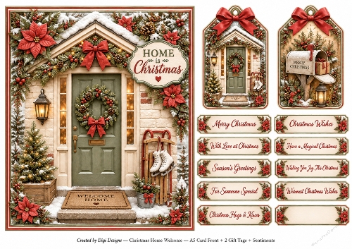 A5 Christmas Home - Quick Card Front with Sentiments 