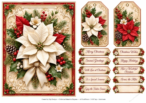 A5 Christmas Poinsettia 1 - Quick Card Front with Sentiments 