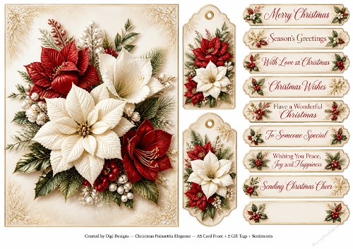 A5 Christmas Poinsettia Elegance - Quick Card Front with Sentiments 