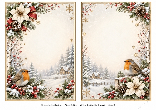 A5 Christmas Robins - Blank Insert 