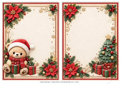 A5 Christmas Teddy Bear  - Blank Insert 