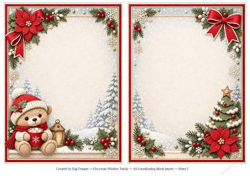 A5 Christmas Window Teddy  - Blank Insert 
