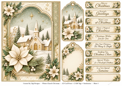 A5 Elegant Silent Winter - Quick Card Front with Sentiments 