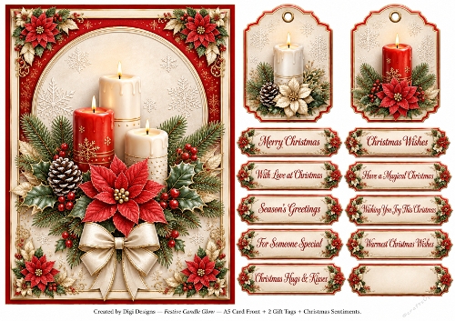 A5 Festive Candle Glow - Quick Card Front with Sentiments 