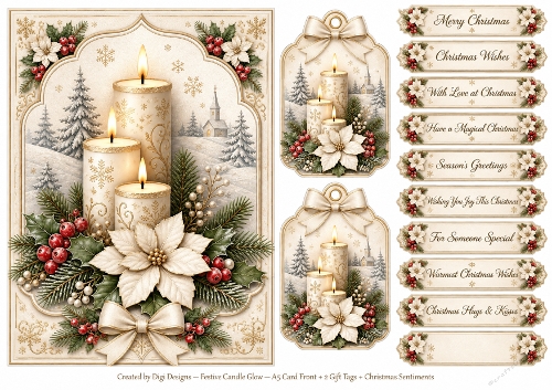 A5 Festive Candle Glow 2 - Quick Card Front with Sentiments 