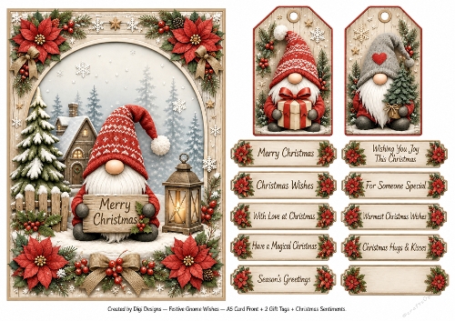 A5 Festive Gnome - Quick Card Front with Sentiments 