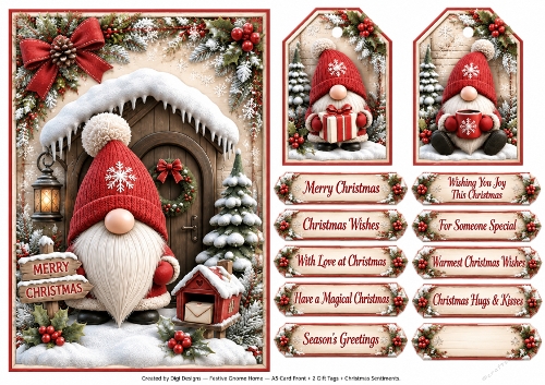 A5 Festive Gnome 3 - Quick Card Front with Sentiments 