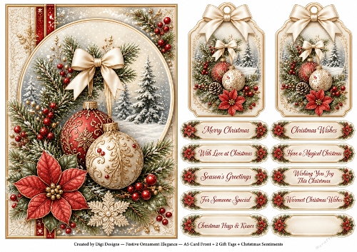 A5 Festive Ornament - Quick Card Front with Sentiments 
