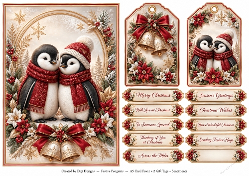 A5 Festive Penguin - Quick Card Front with Sentiments 