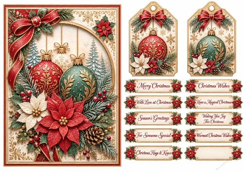 A5 Luxurious Embossed Christmas- Quick Card Front with Sentiments 