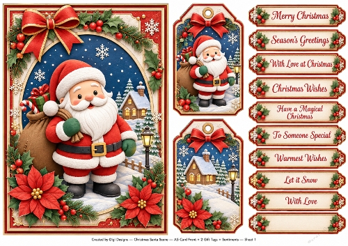 A5 Santas Christmas - Quick Card Front with Sentiments 