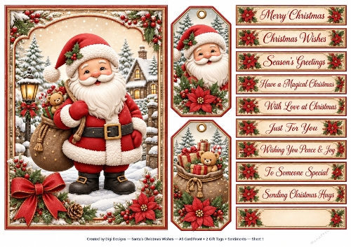 A5 Santas Christmas Wishes - Quick Card Front with Sentiments 