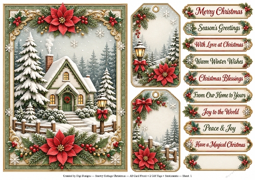 A5 Snowy cottage - Quick Card Front with Sentiments 