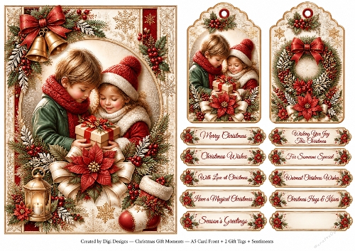 A5 Vintage Christmas - Quick Card Front with Sentiments 