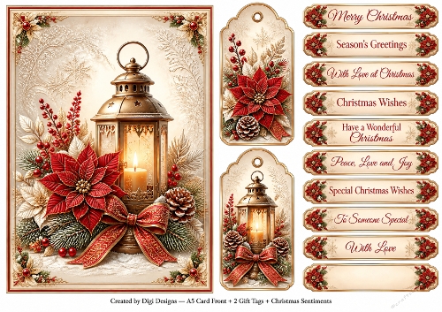 A5 Vintage Christmas Lantern - Quick Card Front with Sentiments 