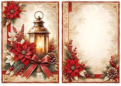 A5 Vintage Christmas Lantern - Blank Insert 