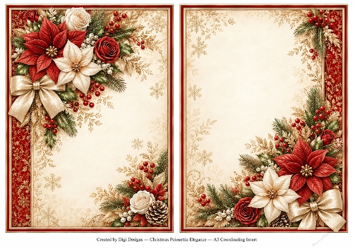 A5 Vintage Christmas Poinsettia - Blank Insert 