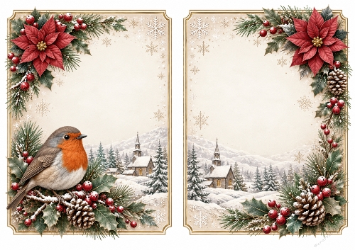 A5 Vintage Christmas Robin 2 - Blank Insert 