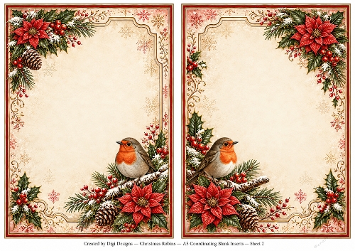 A5 Vintage Christmas Robin 3 - Blank Insert 