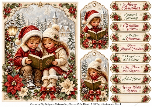 A5 Vintage Christmas Storyline - Quick Card Front with Sentiments 