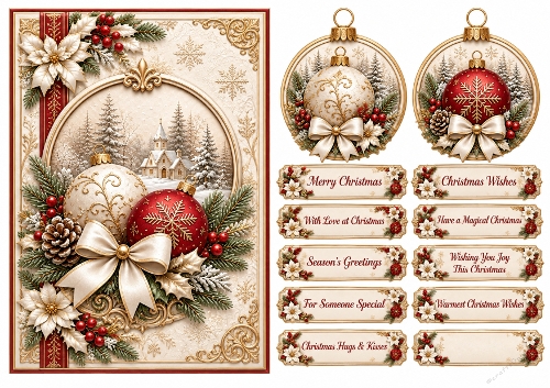 A5 Vintage Gold Christmas - Quick Card Front with Sentiments 