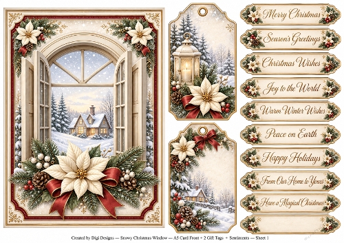 A5 Vintage Snowy Christmas - Quick Card Front with Sentiments 