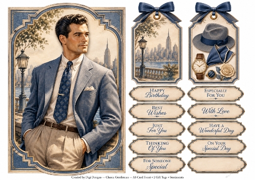 A5 Classic Gentleman 2 - Quick Card Front with Sentiments and Gift Tags  