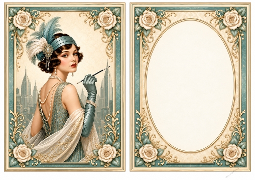 A5 Art Deco Flapper Ladies - Blank Insert 