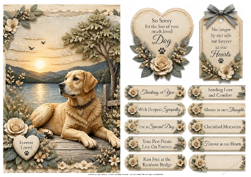 A5 Golden Lakeside Quick Card with sentiments and Gift Tags 