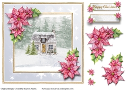 8x8 Cute Christmas Cottage Card Front with Decoupage & Sentiments