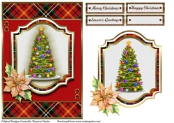 A5 Red Tartan Christmas Card Front with Topper and sentiments
