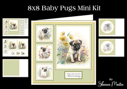 8x8 Baby Pugs Mini Kit - Decoupage, & Pyramage - x5 A4 sheets