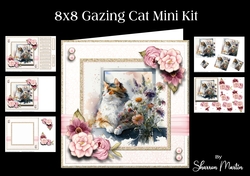 8x8 Gazing Cat Mini Kit - Decoupage, & Pyramage - x5 A4 sheets