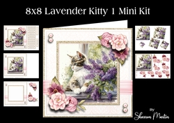 8x8 Lavender Kitty 1 Mini Kit - Decoupage, & Pyramage - x5 A4 sheets