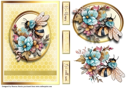 A5 Bee Happy Card Front, Topper, Decoupage and sentiments