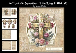7x7 Delicate Sympathy - Floral Cross 1 Mini Kit - x4 A4 Sheets